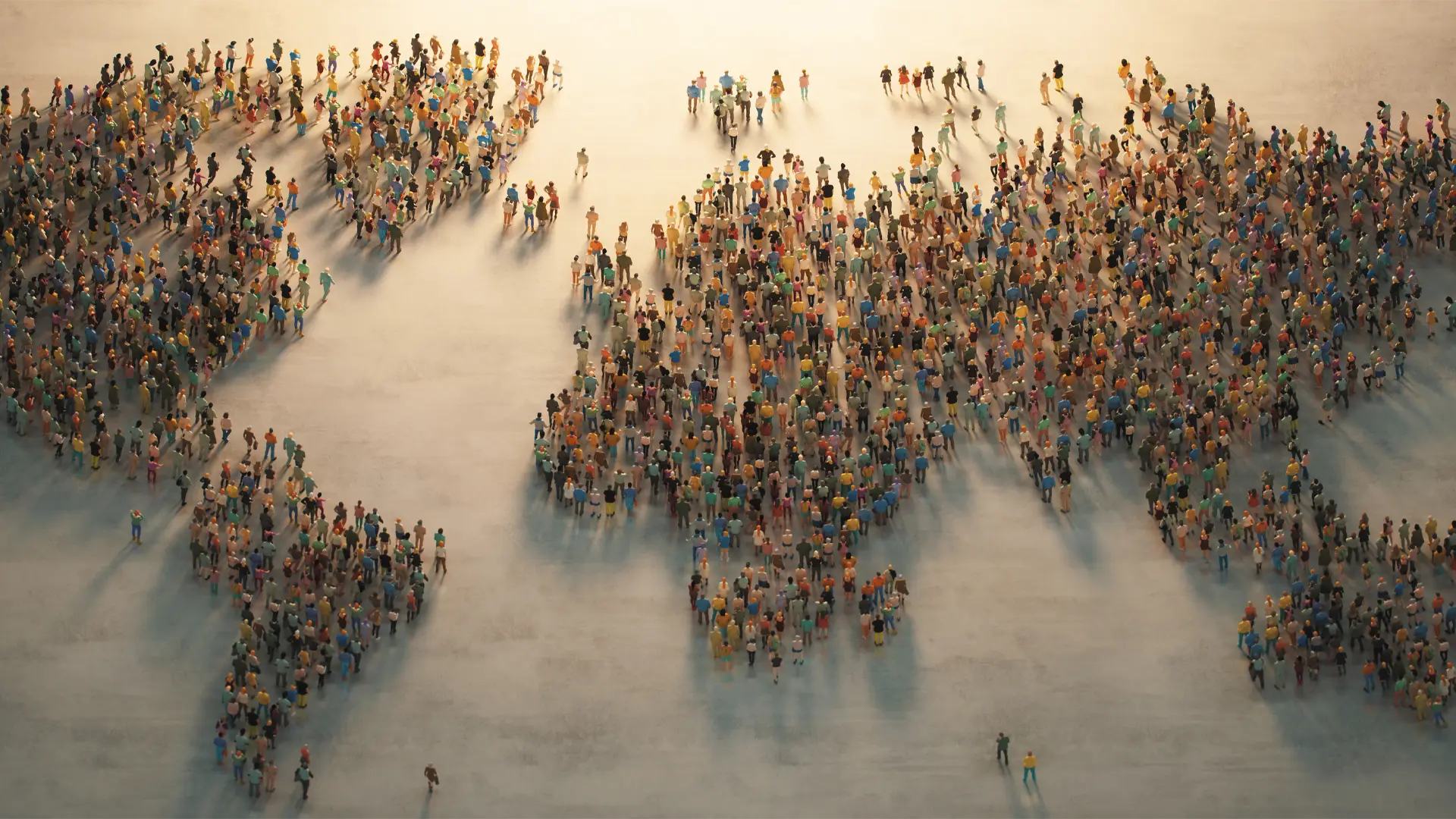 A map of the world made up of people